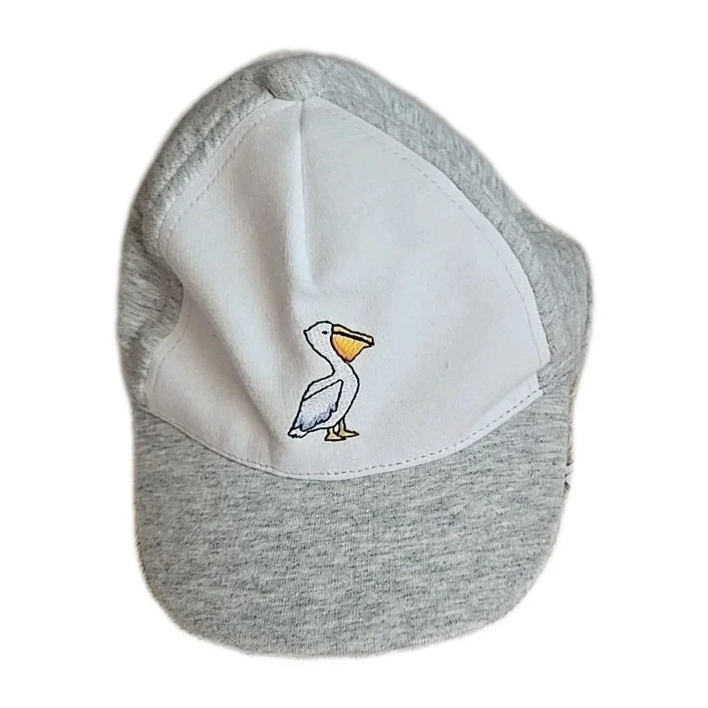 Janie and Jack Baby Cap Hat Size 0/3M Grey/White Cotton With‎ A Embroidered Duck